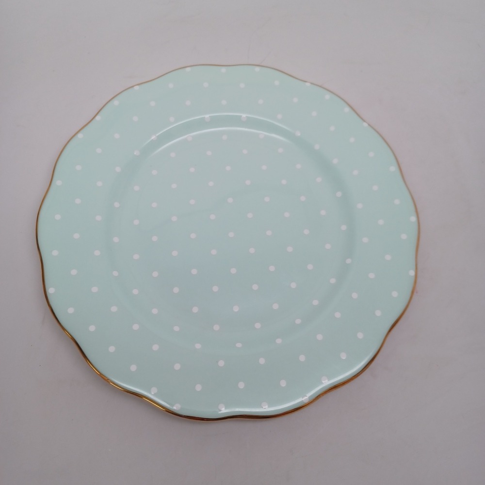 Royal Albert Polka Rose 1930s Salad Plate 8" Mint Green Gold Trim Bone China - Picture 5 of 12